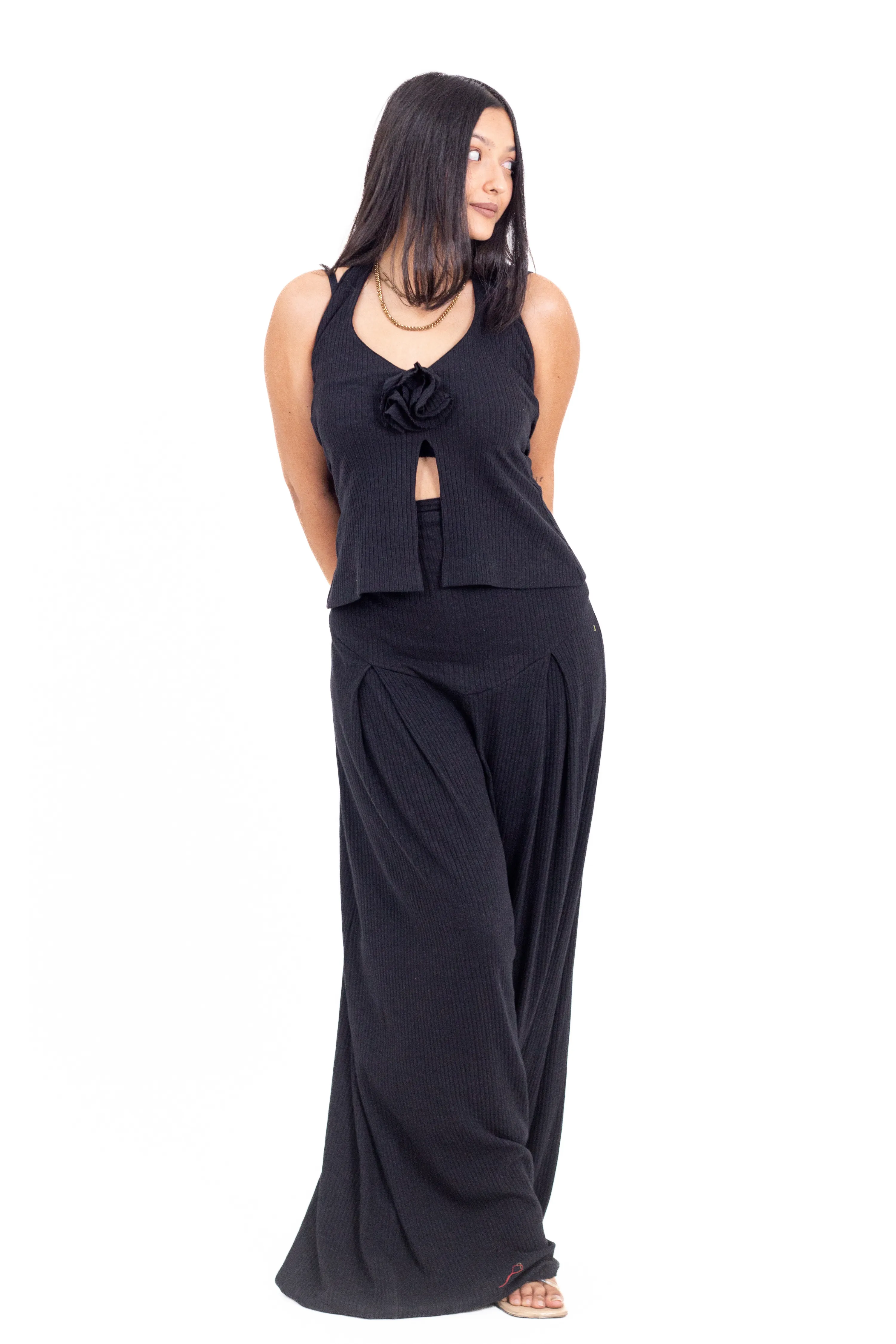 Black Ribbed Halter Top