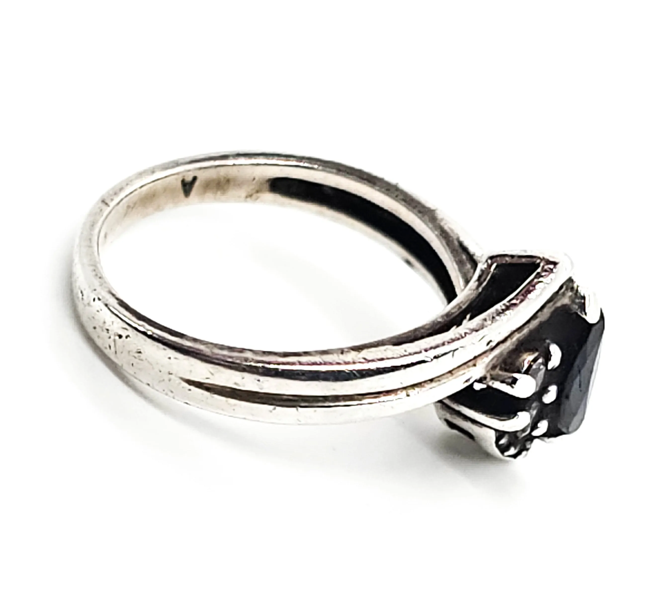 Black Sapphire CZ cubic zirconia retro sterling silver ring size 8