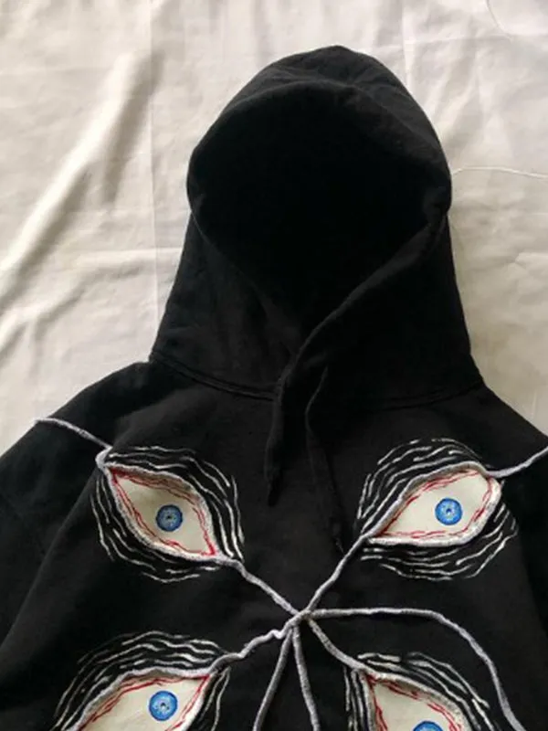 Black vintage eye pattern oversized hoodie