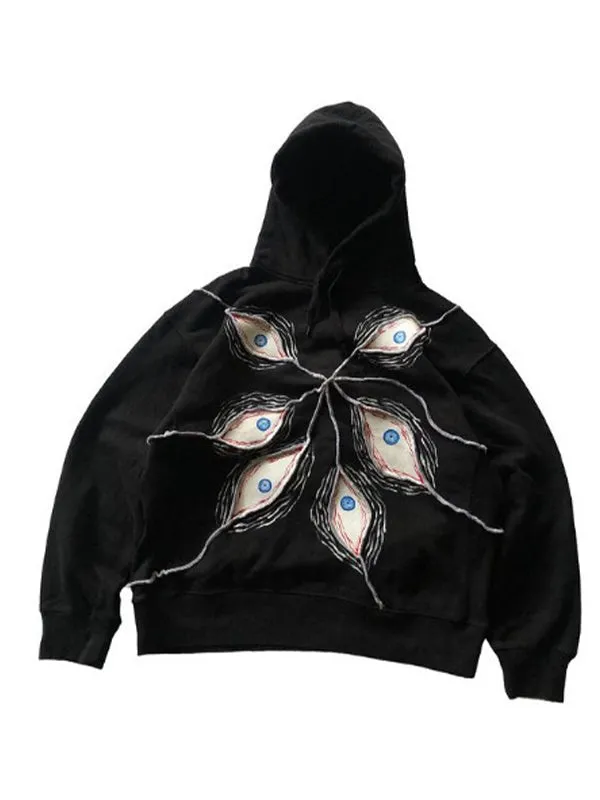Black vintage eye pattern oversized hoodie