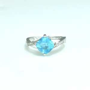 Blue Topaz and Diamond Fashion Ring in Sterling Silver