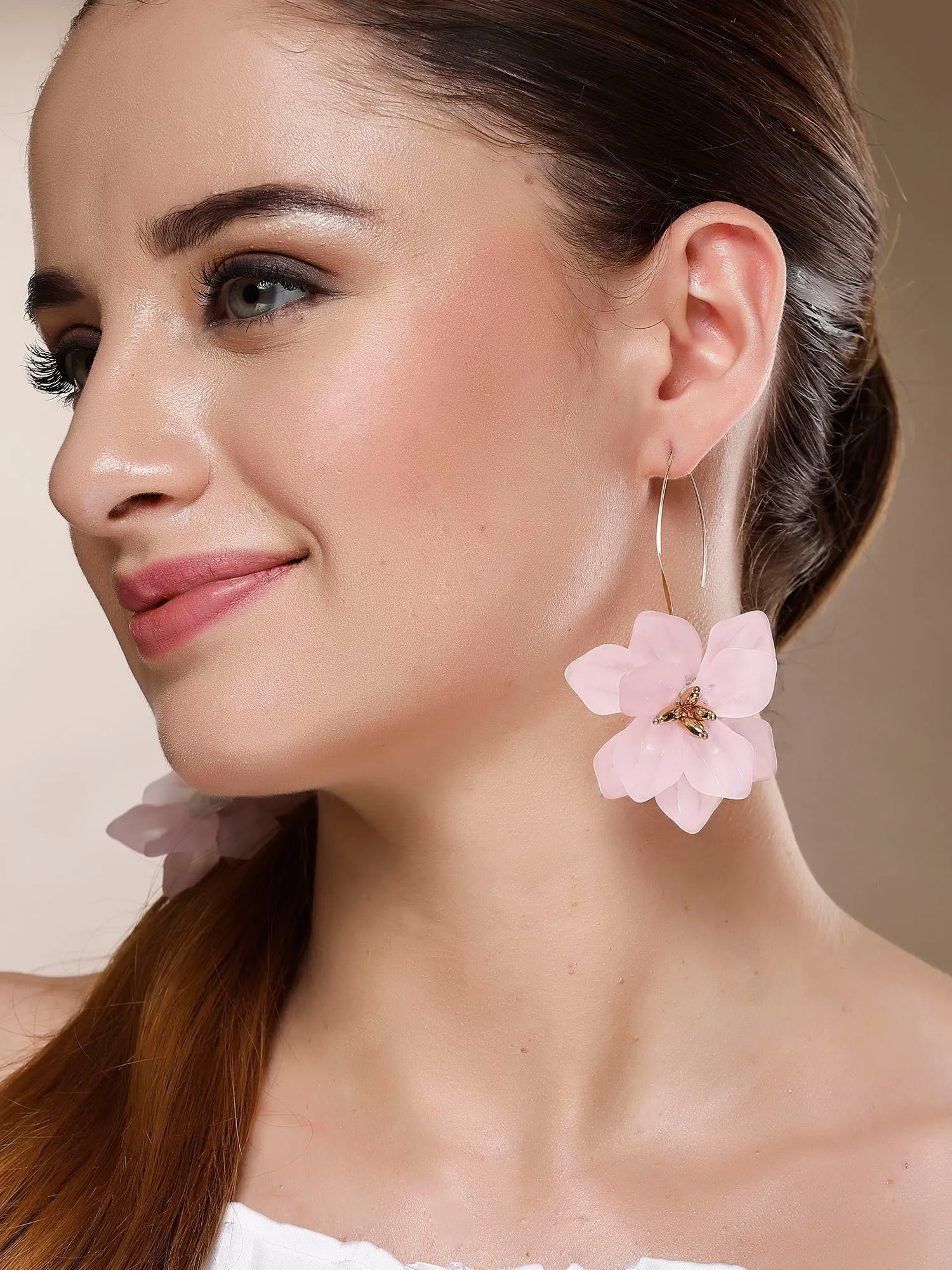Bohey by KARATCART Gold-Plated Contemporary Pink Drop Earrings for Women