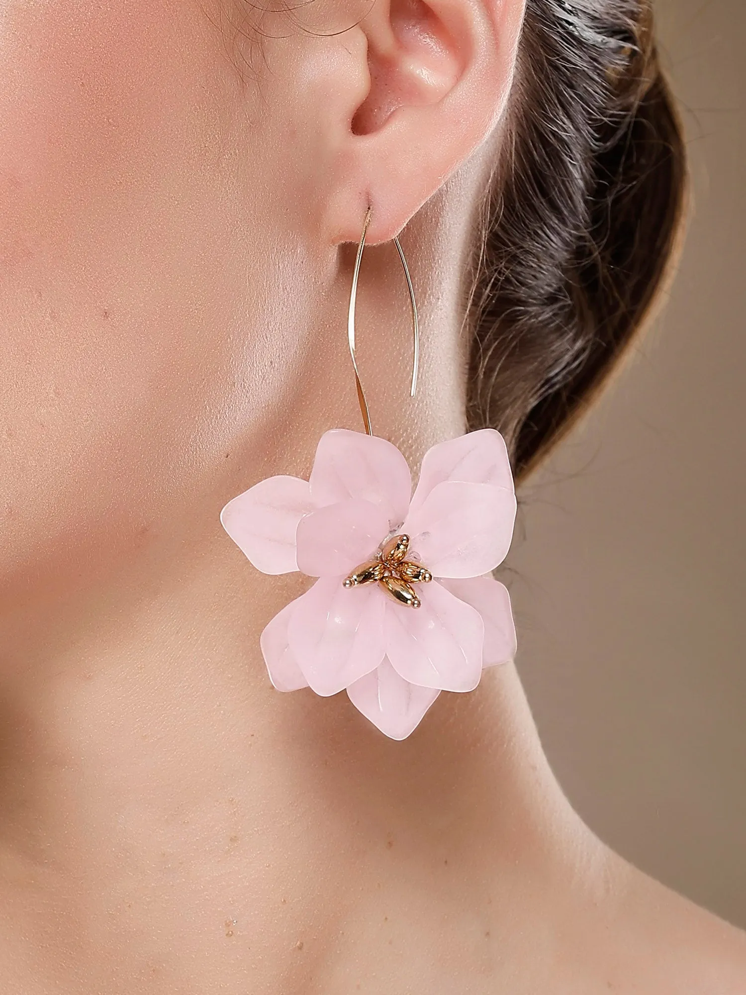 Bohey by KARATCART Gold-Plated Contemporary Pink Drop Earrings for Women