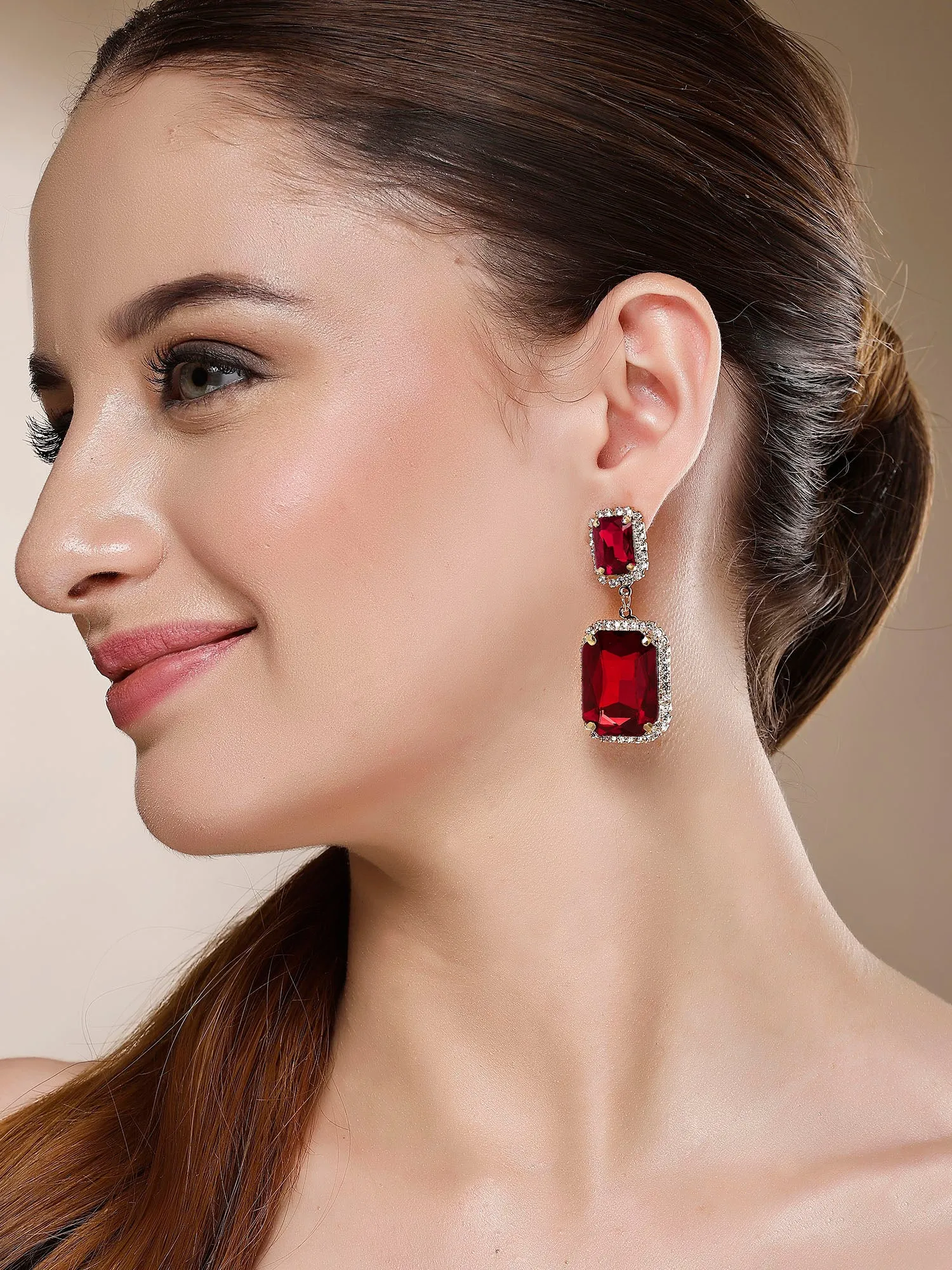 Bohey by KARATCART Gold-Plated Contemporary Red Drop Earrings for Women