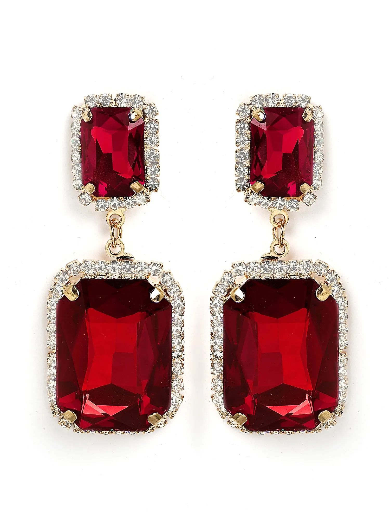 Bohey by KARATCART Gold-Plated Contemporary Red Drop Earrings for Women