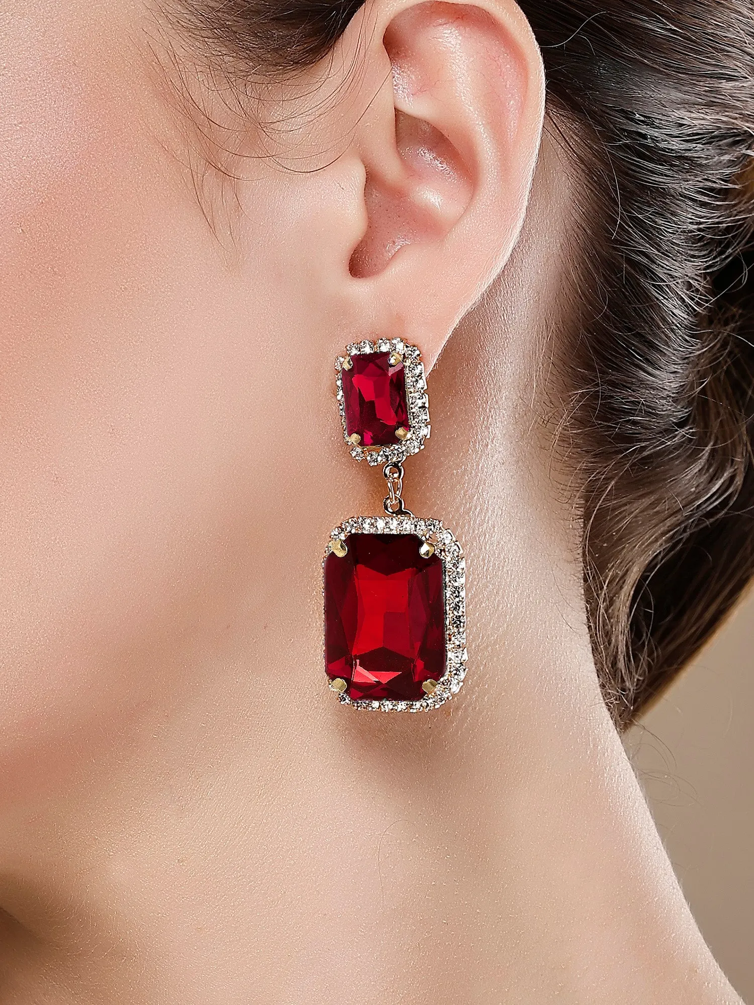 Bohey by KARATCART Gold-Plated Contemporary Red Drop Earrings for Women