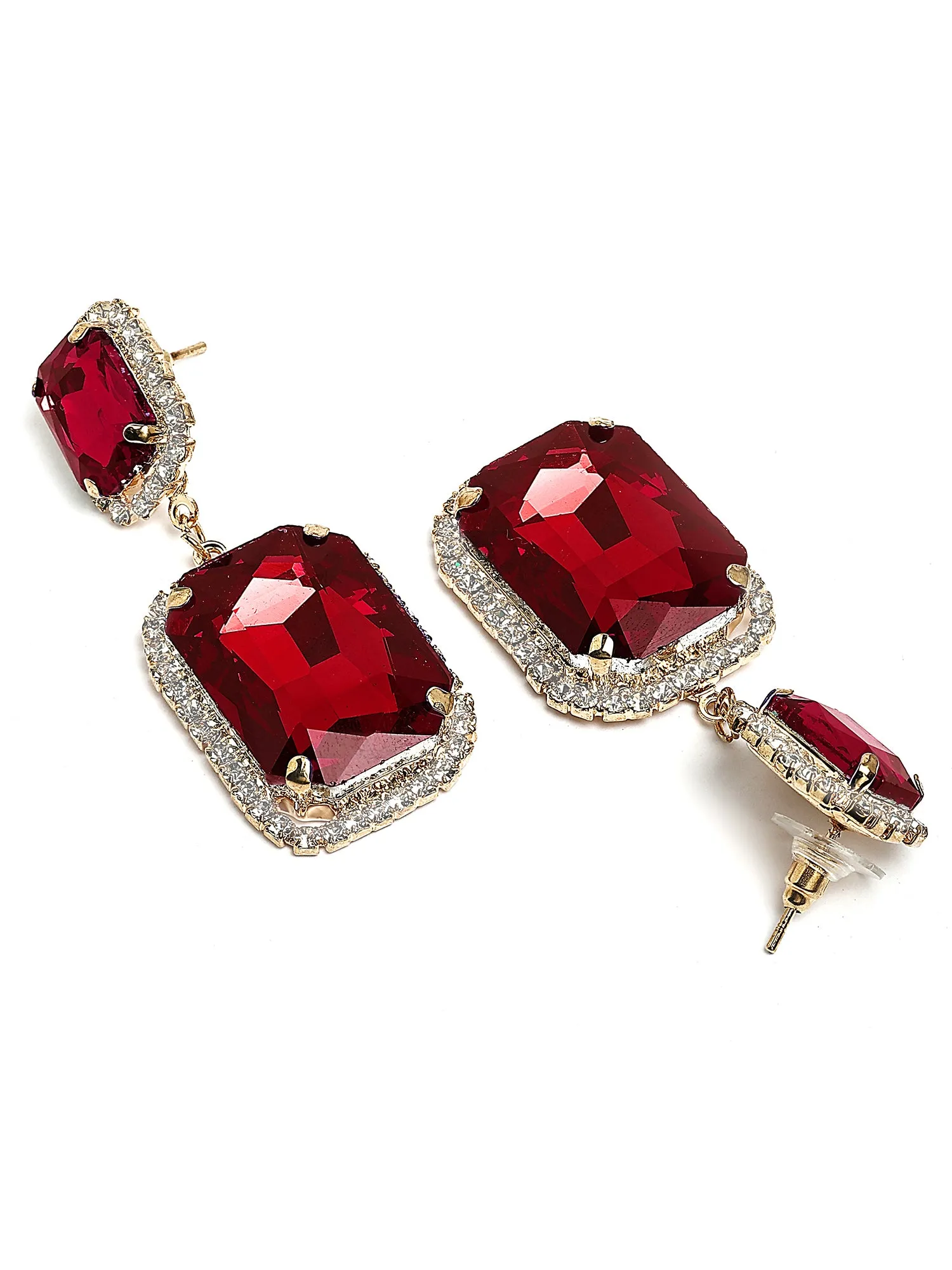 Bohey by KARATCART Gold-Plated Contemporary Red Drop Earrings for Women