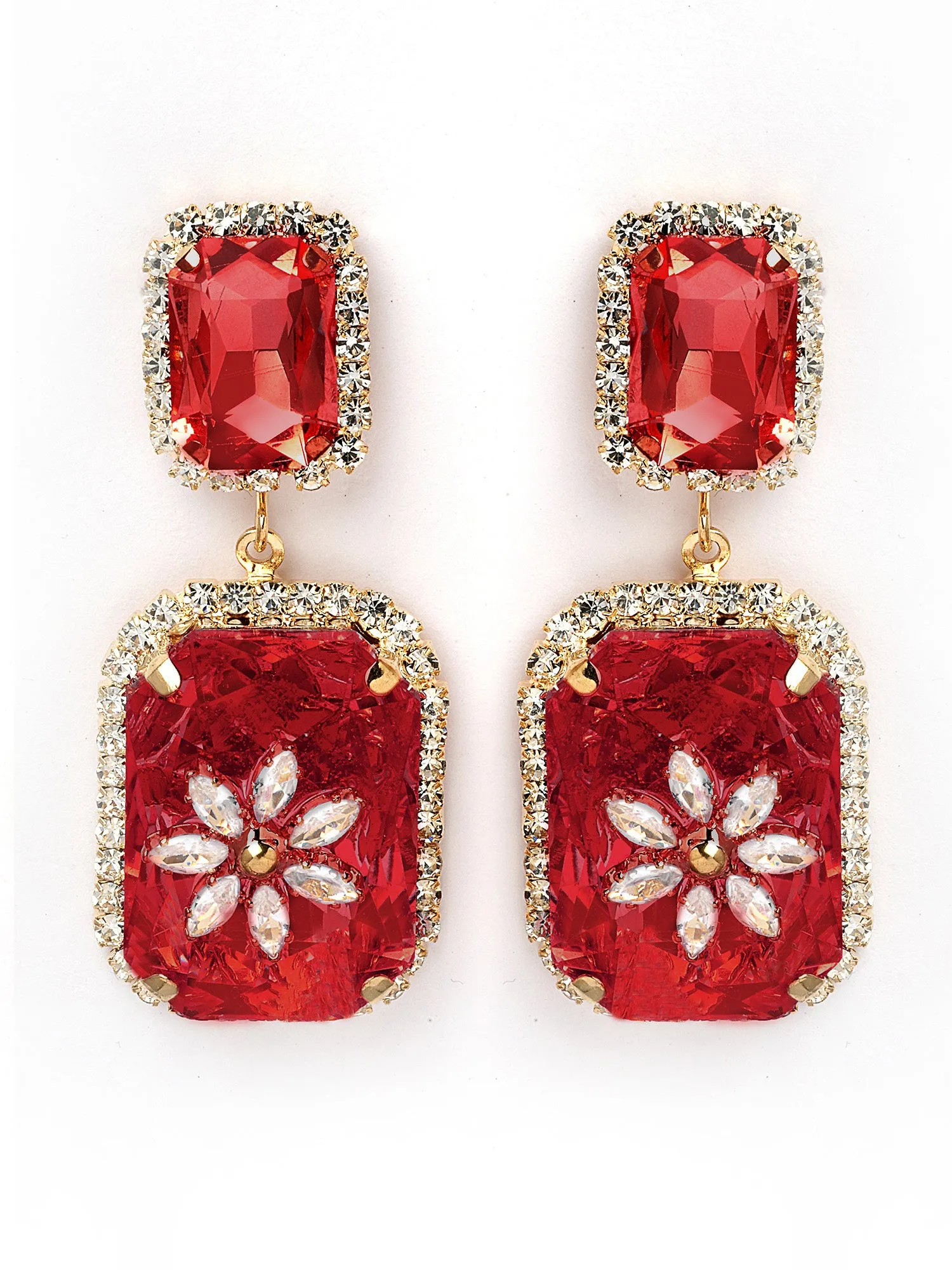 Bohey by KARATCART Gold-Plated Contemporary Red Drop Earrings for Women