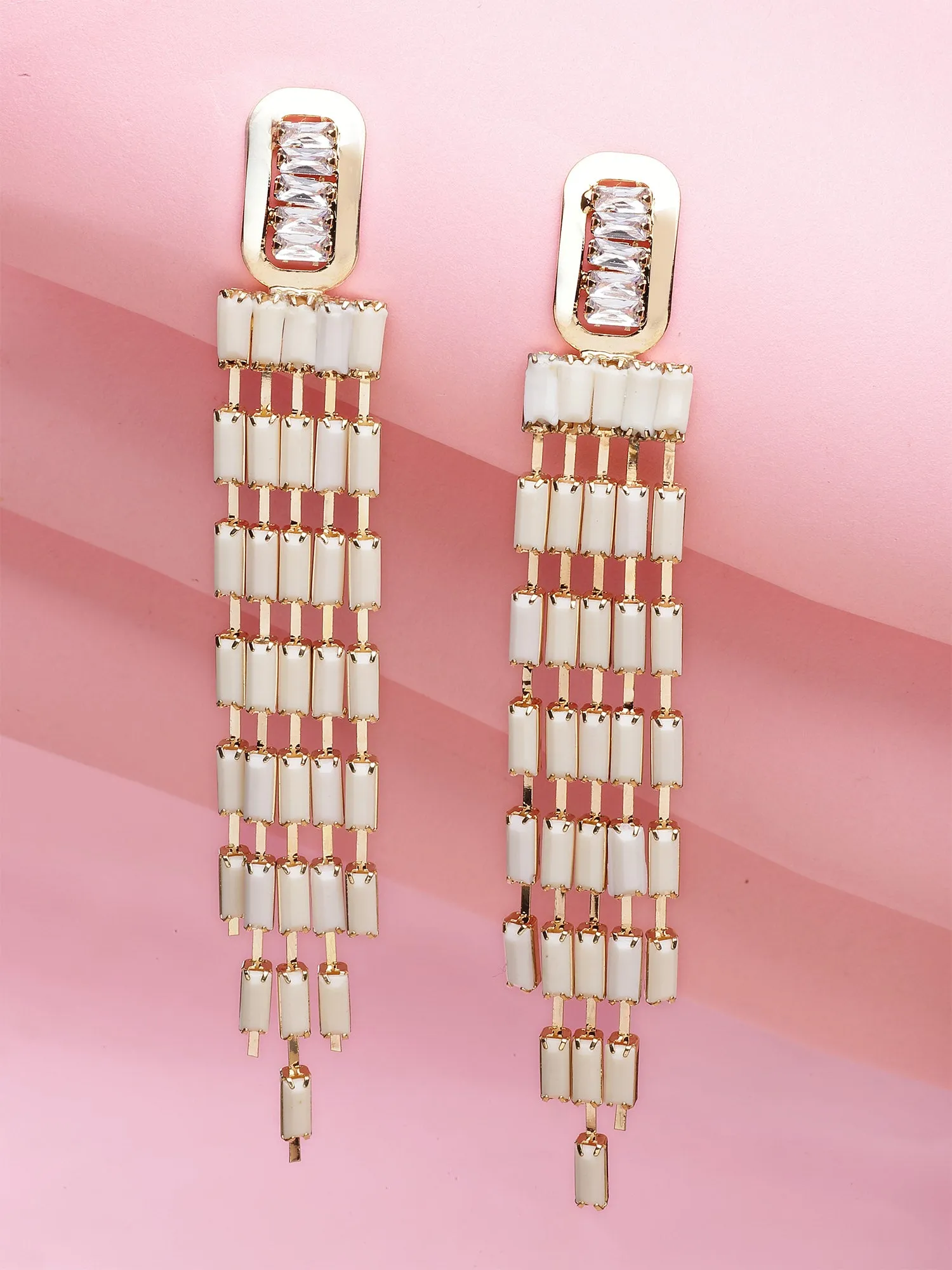 Bohey by KARATCART Gold-Plated Contemporary White Drop Earrings for Women