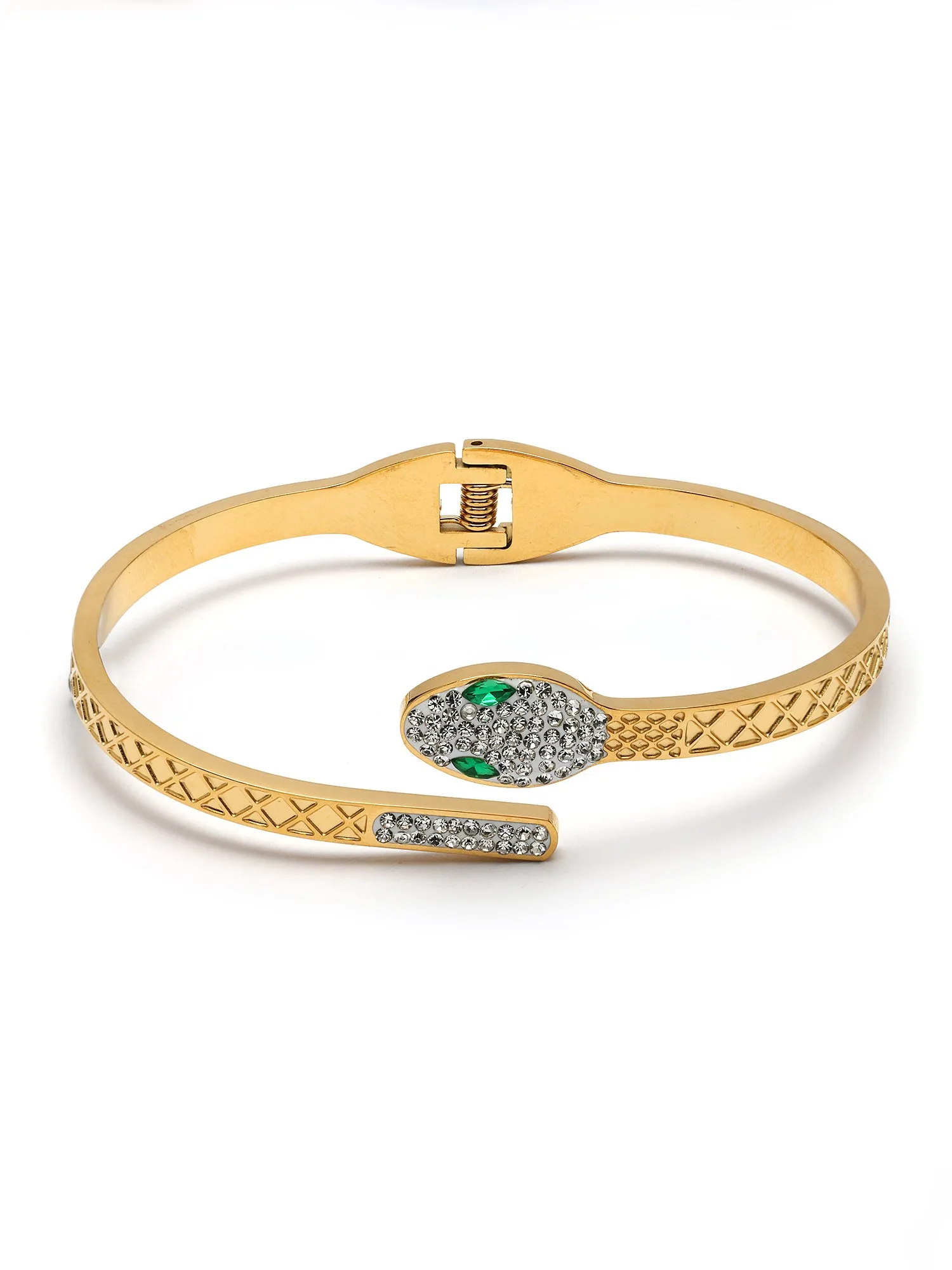 Bohey by KARATCART Gold-Plated Snake Design Cubic Zirconia Studded Bangle-Style Bracelet for Women