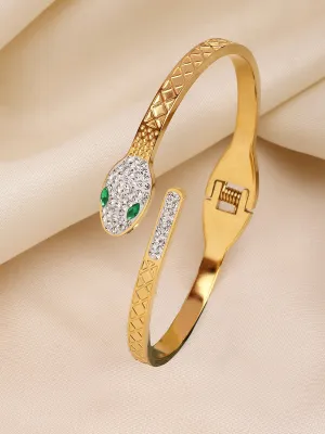 Bohey by KARATCART Gold-Plated Snake Design Cubic Zirconia Studded Bangle-Style Bracelet for Women