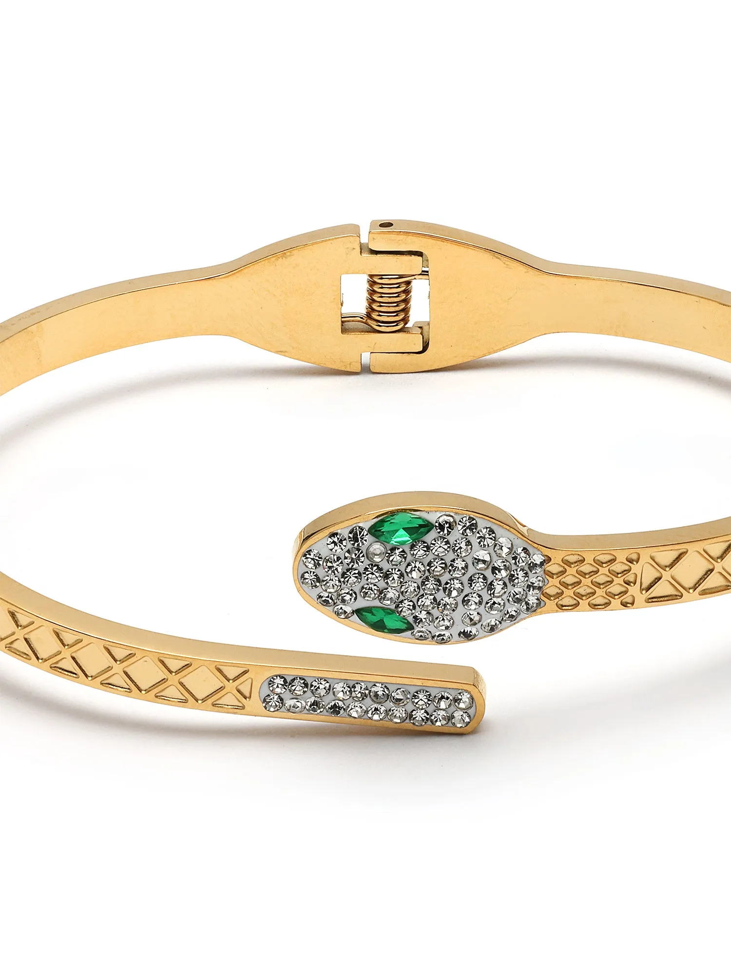 Bohey by KARATCART Gold-Plated Snake Design Cubic Zirconia Studded Bangle-Style Bracelet for Women