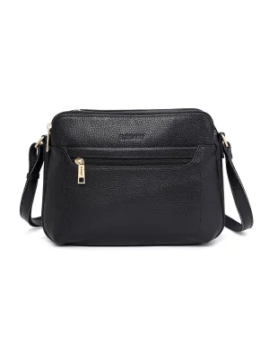 BROOKE TRIPLE COMPARTMENT LEATHER XBODY BAG- E1-0828-BLK
