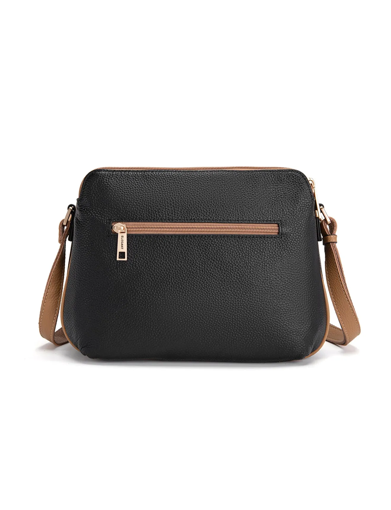 BROOKE TRIPLE COMPARTMENT LEATHER XBODY BAG- E1-0828-BLK/CAM-SALE