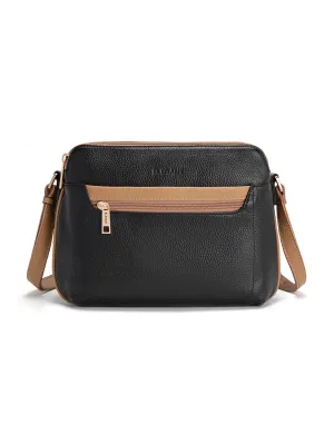 BROOKE TRIPLE COMPARTMENT LEATHER XBODY BAG- E1-0828-BLK/CAM-SALE