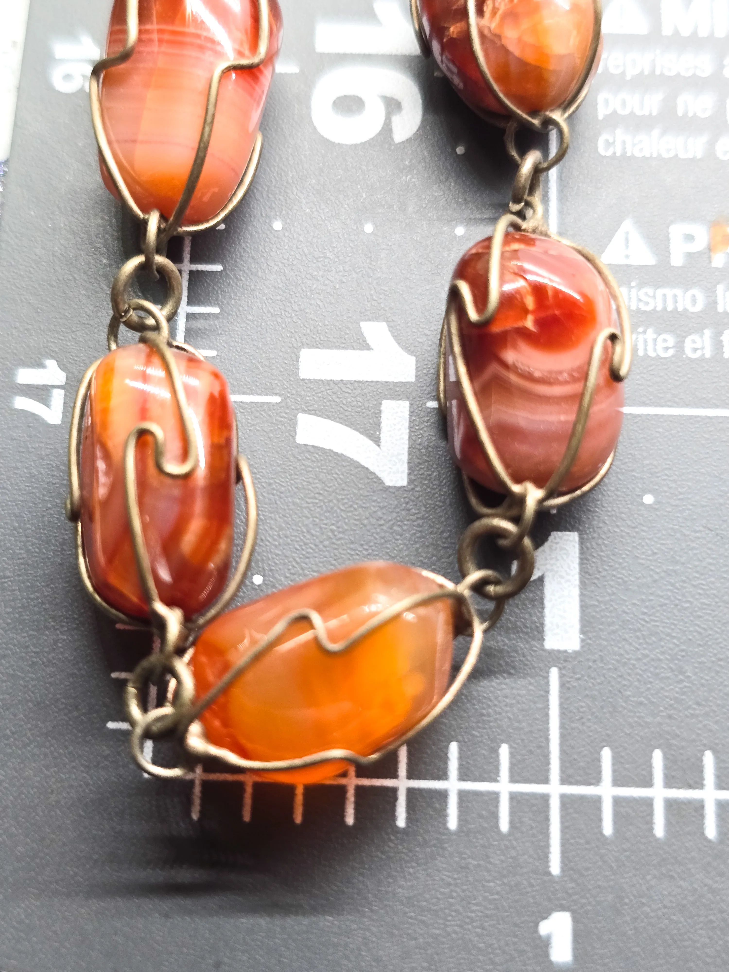 Carnelian Undrilled cage boho vintage wrapped retro gemstone necklace