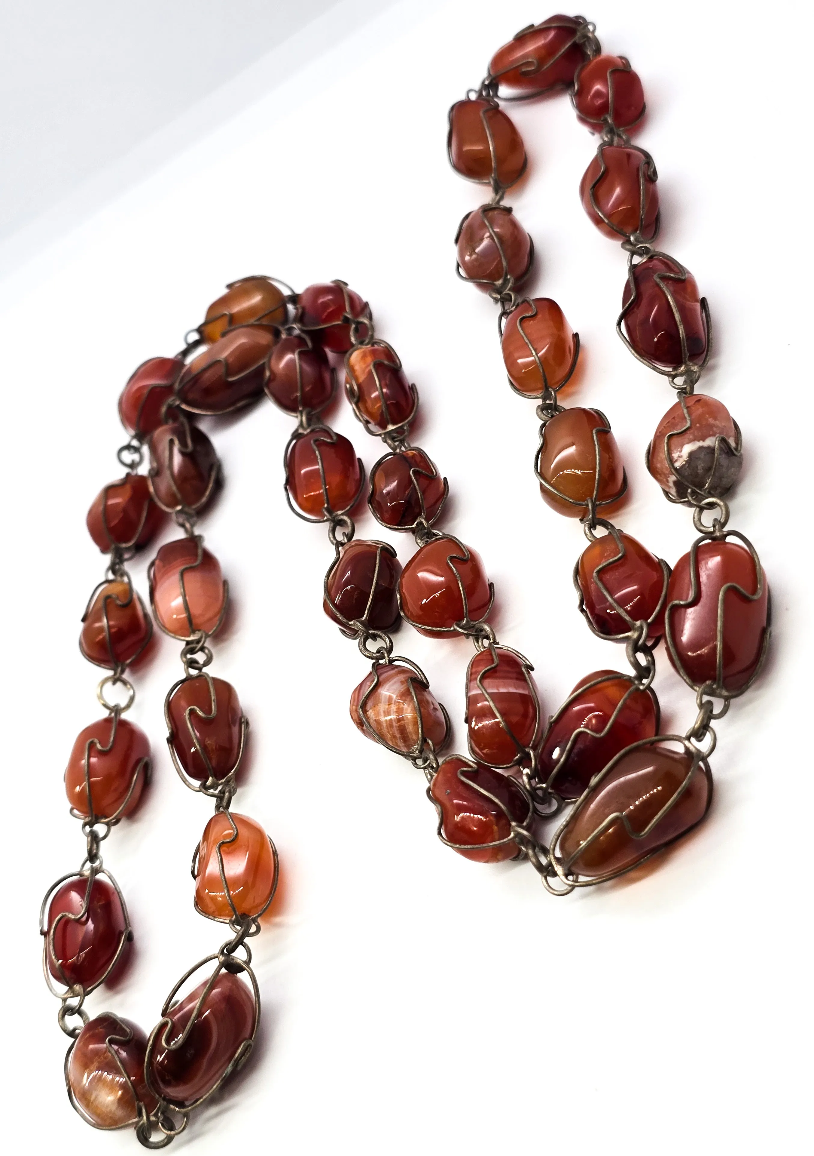 Carnelian Undrilled cage boho vintage wrapped retro gemstone necklace