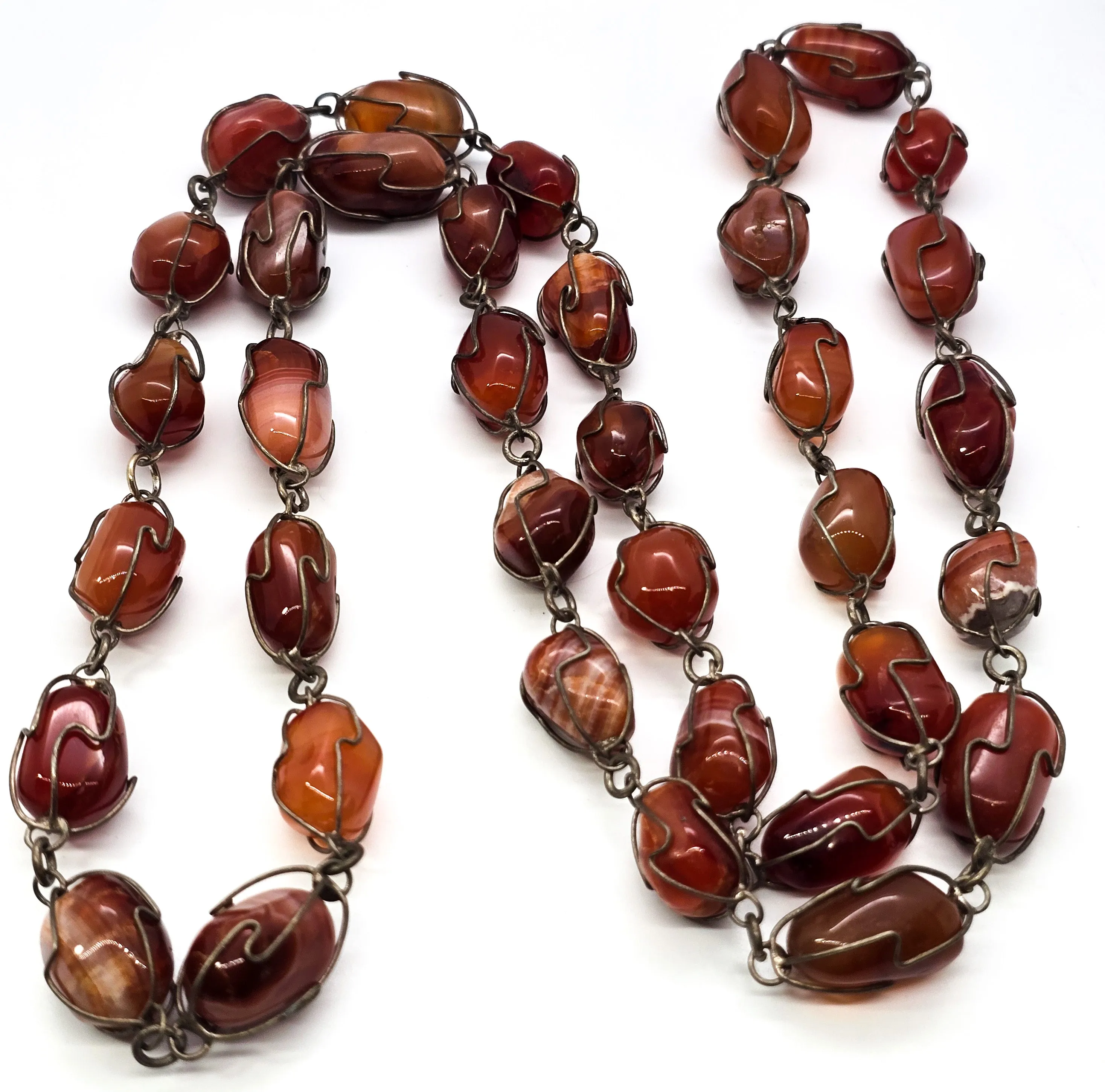 Carnelian Undrilled cage boho vintage wrapped retro gemstone necklace