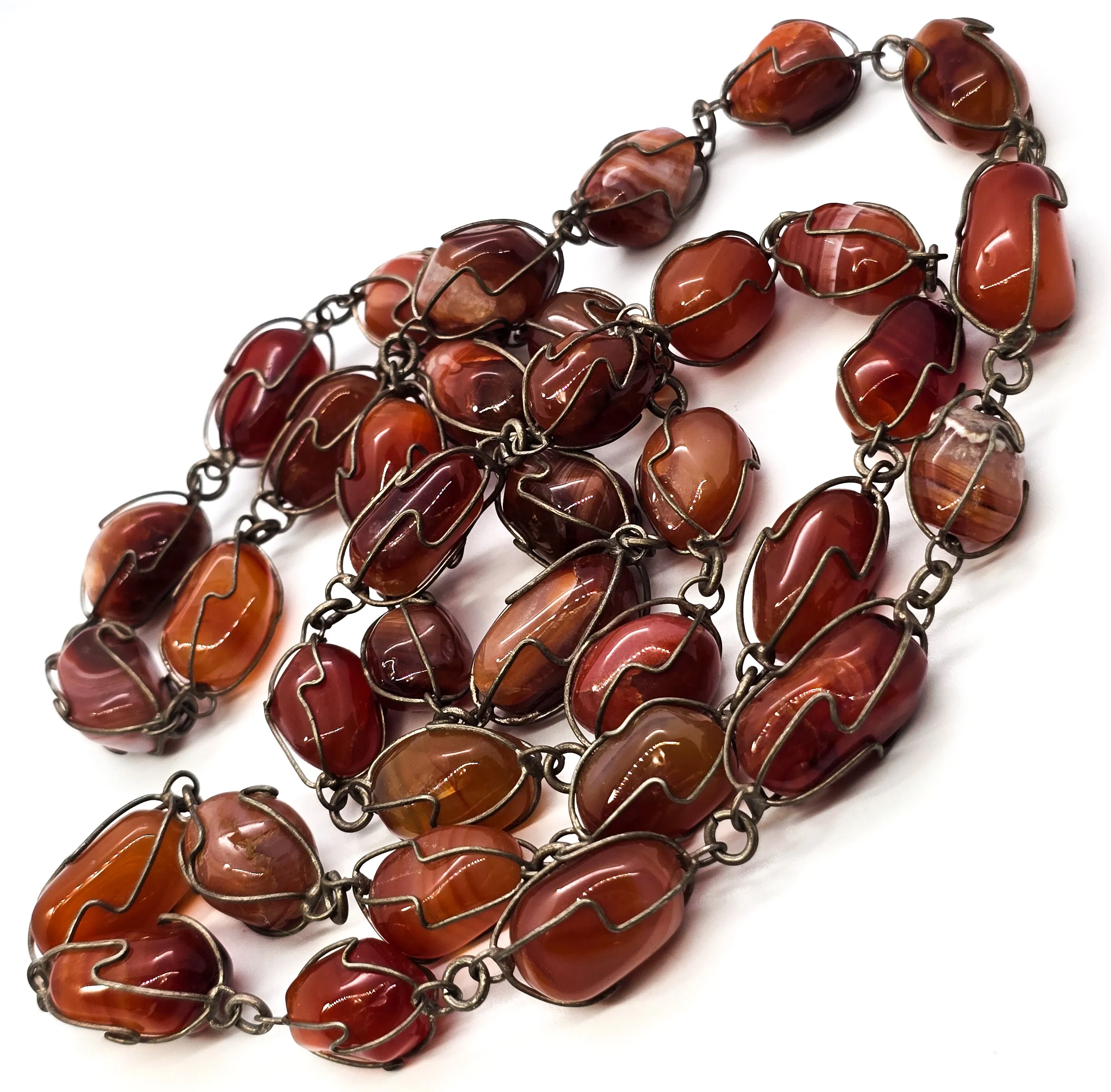 Carnelian Undrilled cage boho vintage wrapped retro gemstone necklace