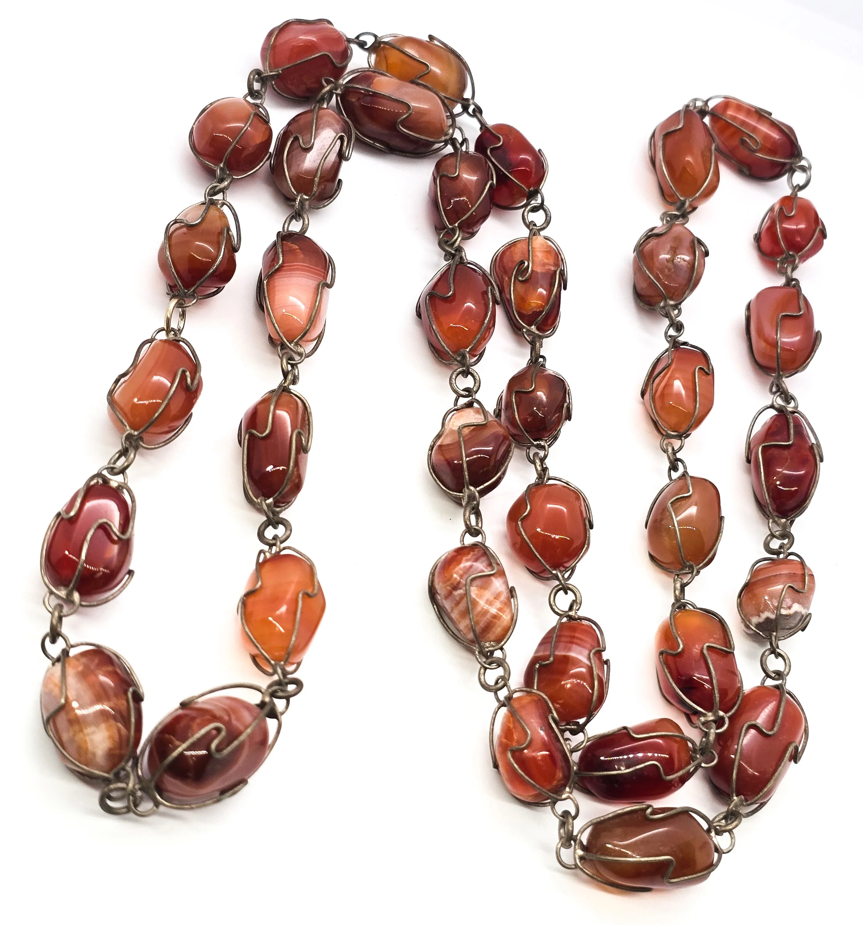 Carnelian Undrilled cage boho vintage wrapped retro gemstone necklace