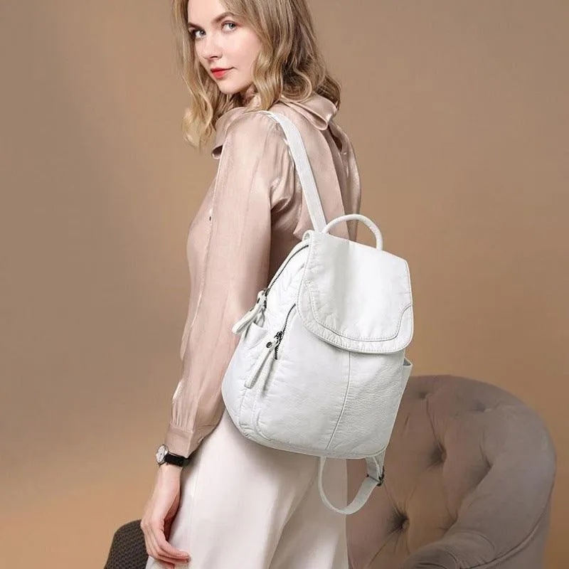 Casual Soft Leather Ladies Small Backpack