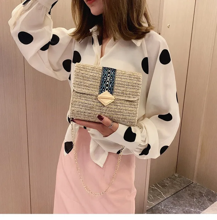 Chain Bag Female Bag New Korean Woven Bag Shoulder Bag Diagonal Diamond Lock Bag All-Match Casual Bag