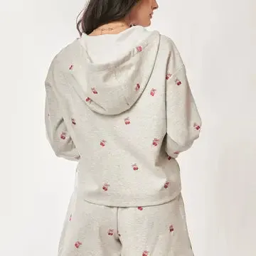Cherry Embroidery Hoodie Sweat Set