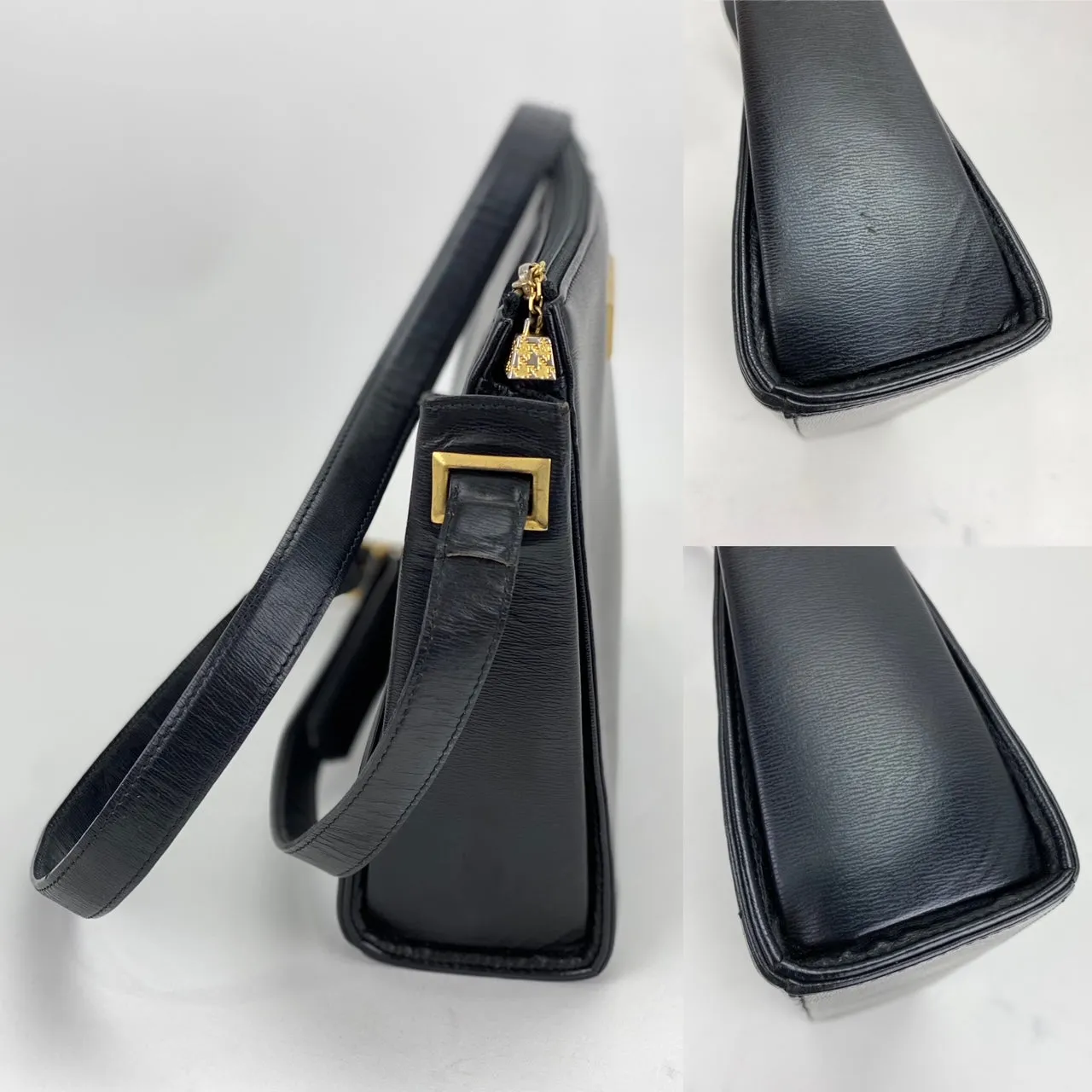 CHRISTIAN DIOR Black  Leather Adjustable Shoulder Bag Authentic Pre owned