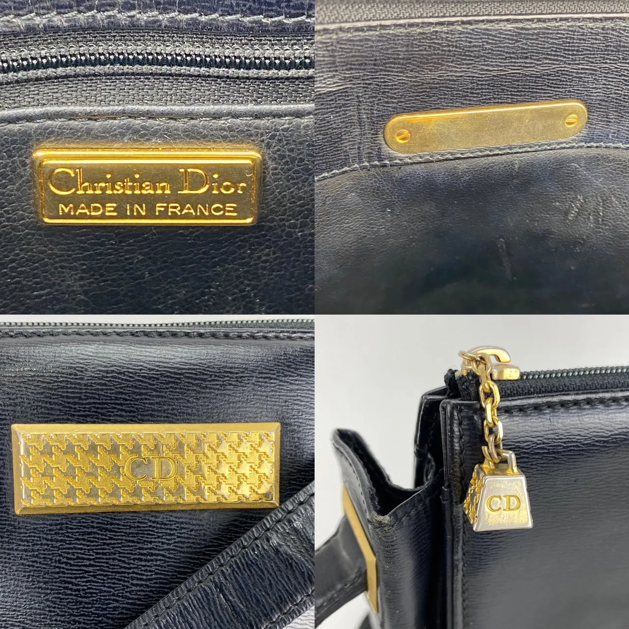 CHRISTIAN DIOR Black  Leather Adjustable Shoulder Bag Authentic Pre owned