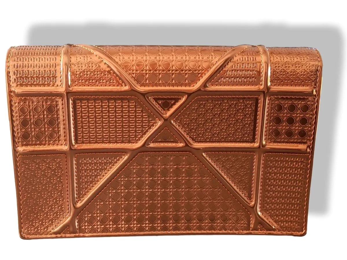Christian Dior Purple Orange Metallic Calfskin Micro-Cannage DIORAMA POUCH 19 cm Pochette Flap Bag WOC New!