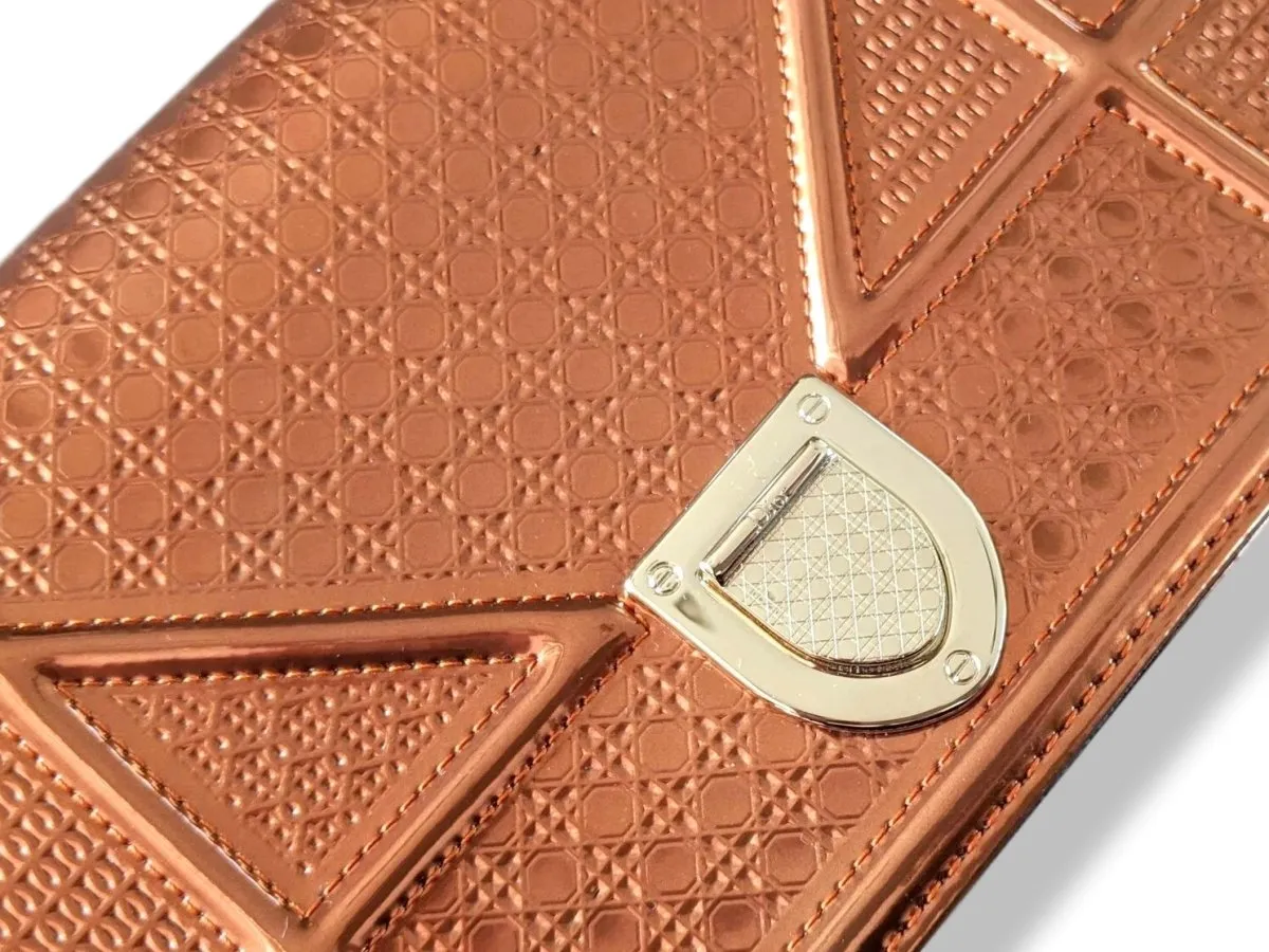 Christian Dior Purple Orange Metallic Calfskin Micro-Cannage DIORAMA POUCH 19 cm Pochette Flap Bag WOC New!