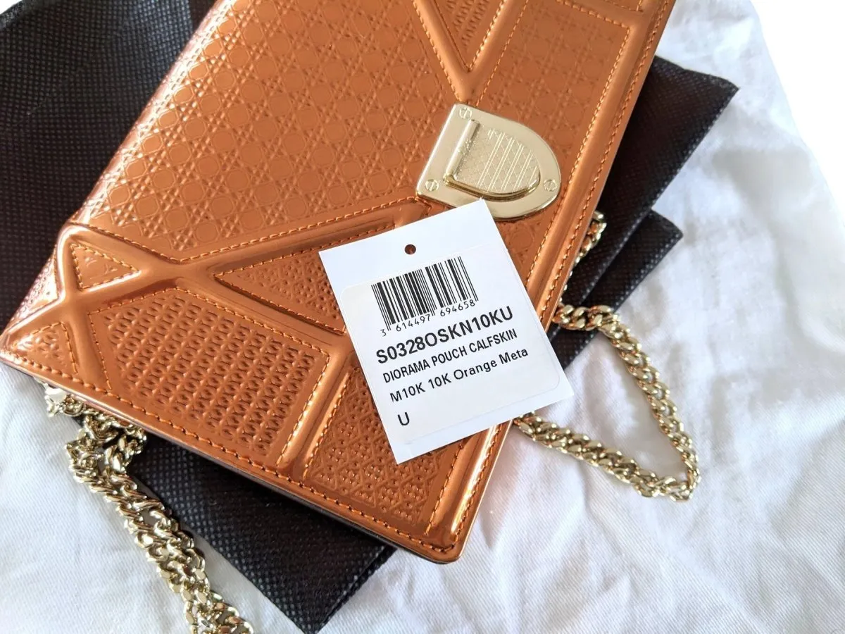Christian Dior Purple Orange Metallic Calfskin Micro-Cannage DIORAMA POUCH 19 cm Pochette Flap Bag WOC New!
