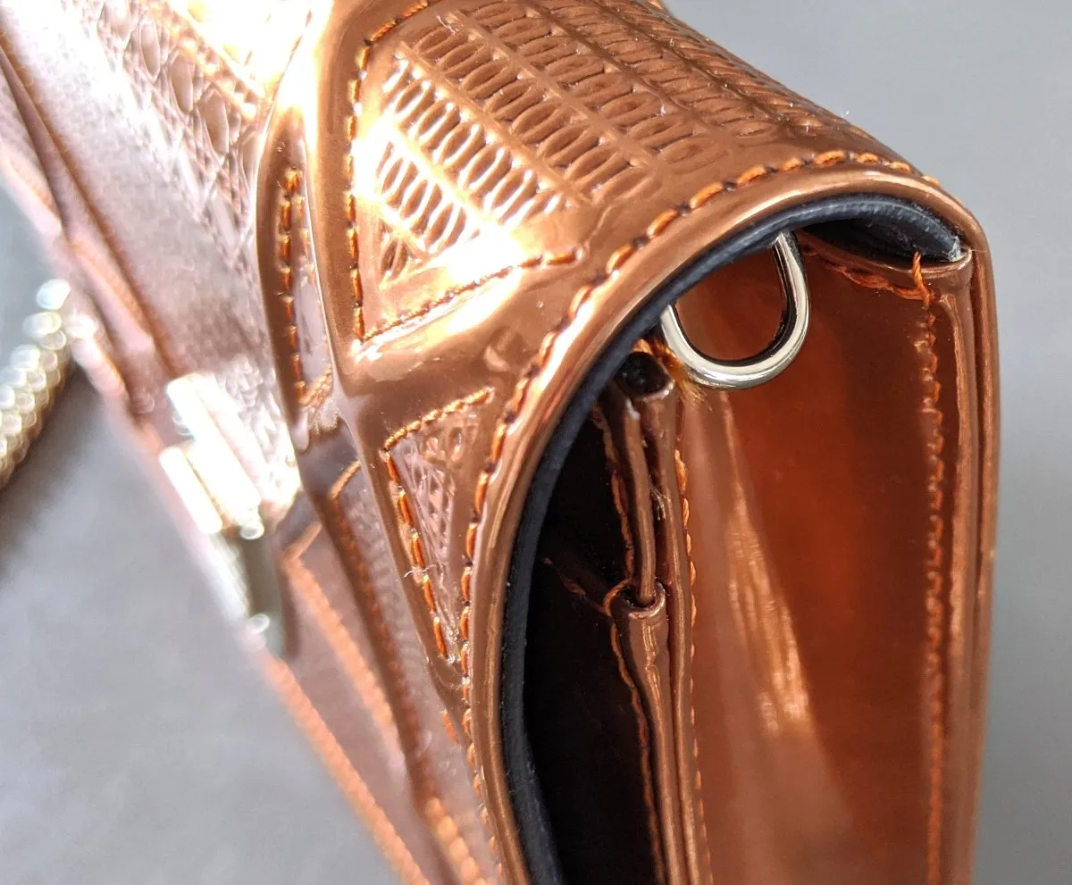 Christian Dior Purple Orange Metallic Calfskin Micro-Cannage DIORAMA POUCH 19 cm Pochette Flap Bag WOC New!