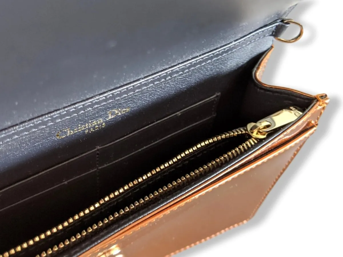 Christian Dior Purple Orange Metallic Calfskin Micro-Cannage DIORAMA POUCH 19 cm Pochette Flap Bag WOC New!
