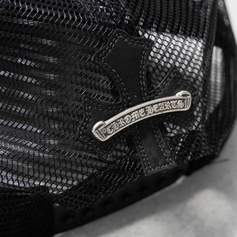 Chrome Hearts "Cemetery Cross Patches" Leather Trucker Hat Black