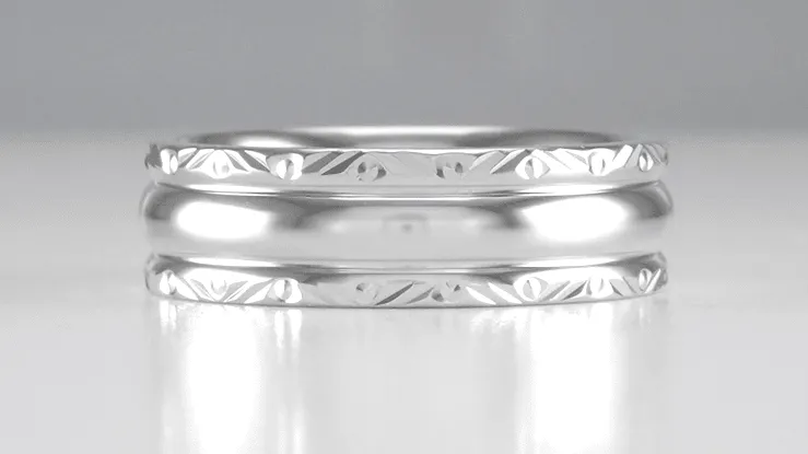 Circles and Chevrons 1950's Retro Carved Wedding Band in White Gold - 6mm Wide