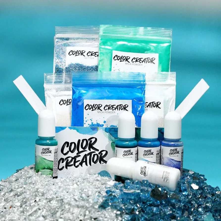 Color Creator Pacific Ocean Kit 12 Mica Powders Alcohol Inks & Glitters
