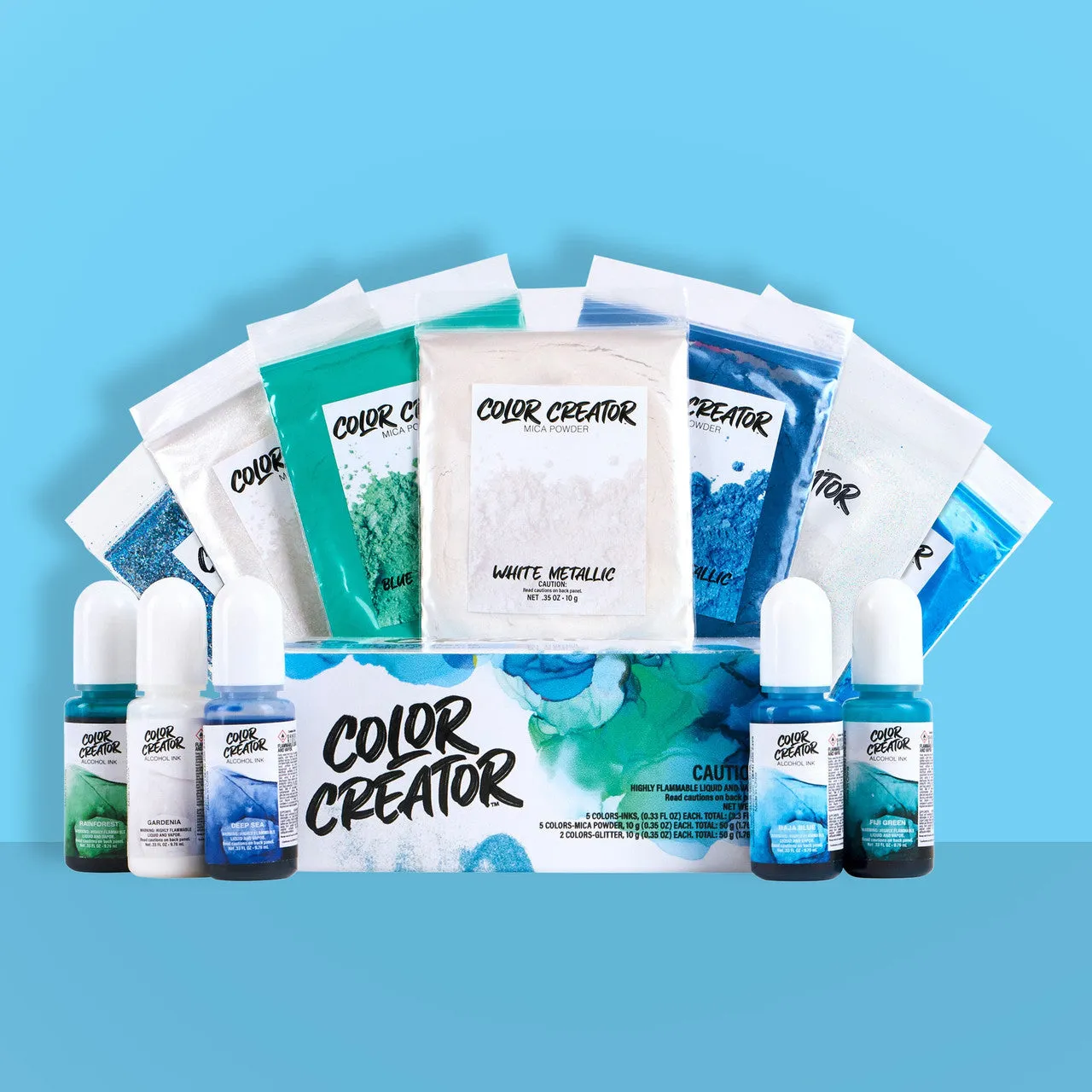 Color Creator Pacific Ocean Kit 12 Mica Powders Alcohol Inks & Glitters