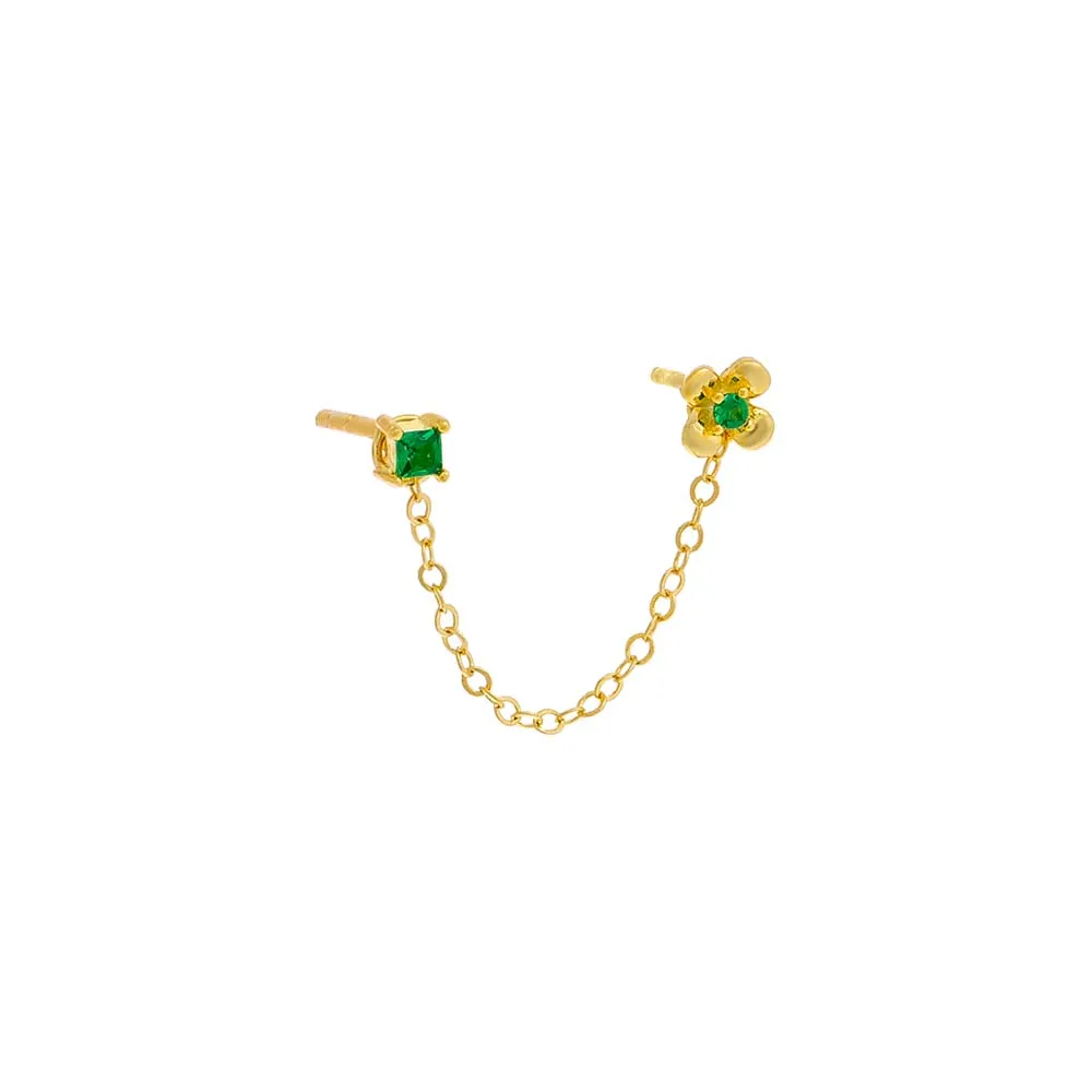 Colored Double CZ Chain Stud Earring