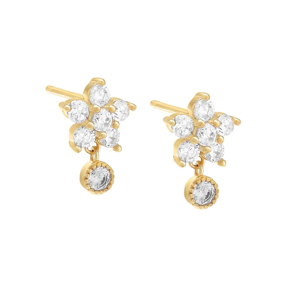 Colored Flower X Dangling Bezel Stud Earring