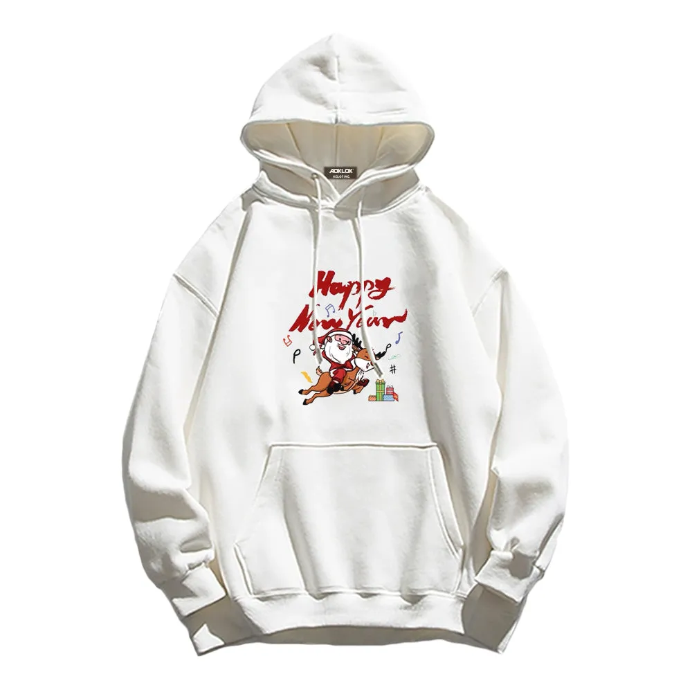 Comic Santa Claus And Elk Hoodie