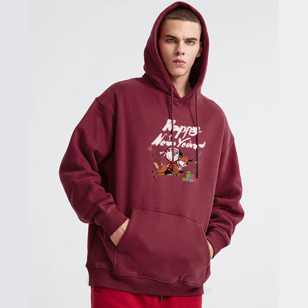 Comic Santa Claus And Elk Hoodie