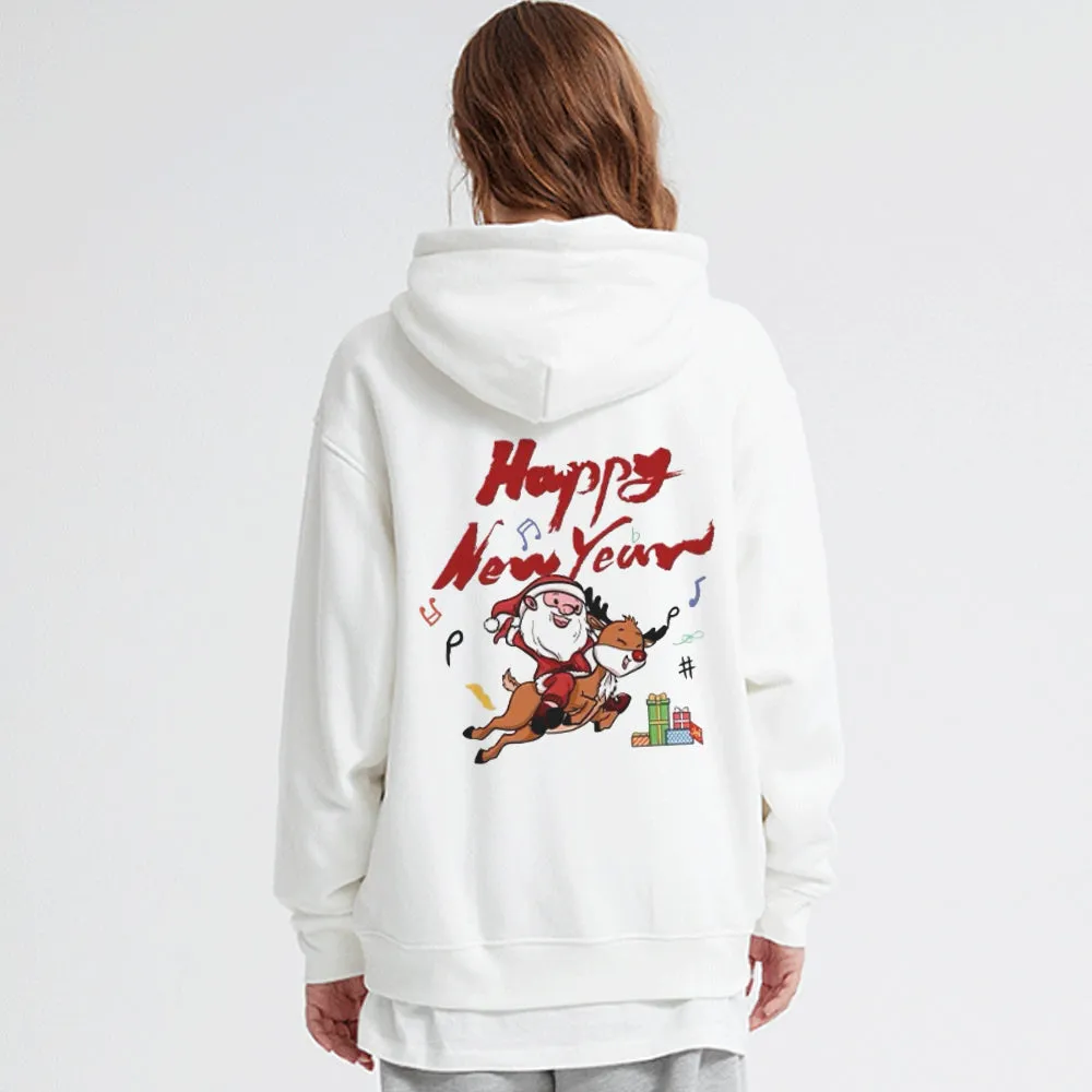 Comic Santa Claus And Elk Hoodie