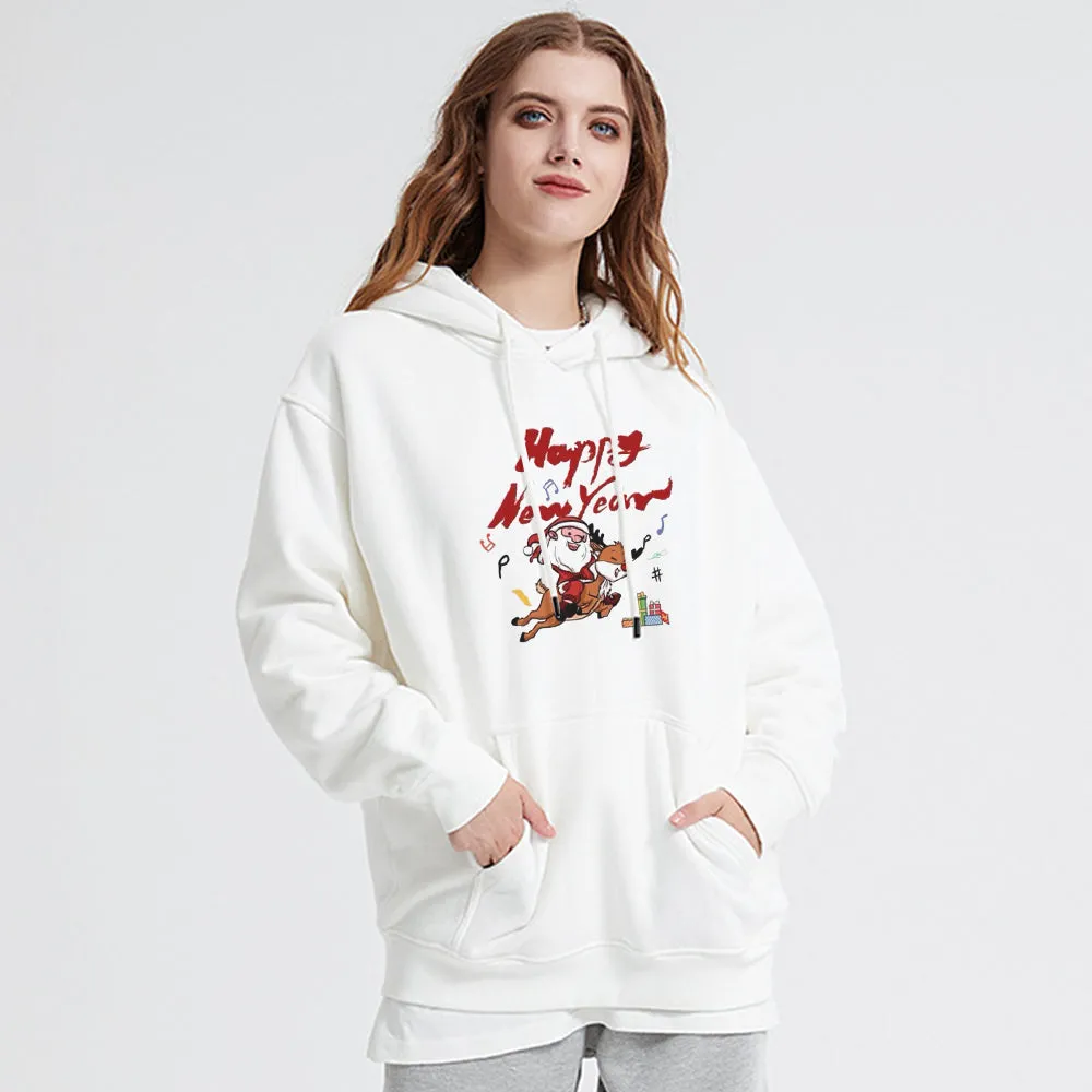 Comic Santa Claus And Elk Hoodie