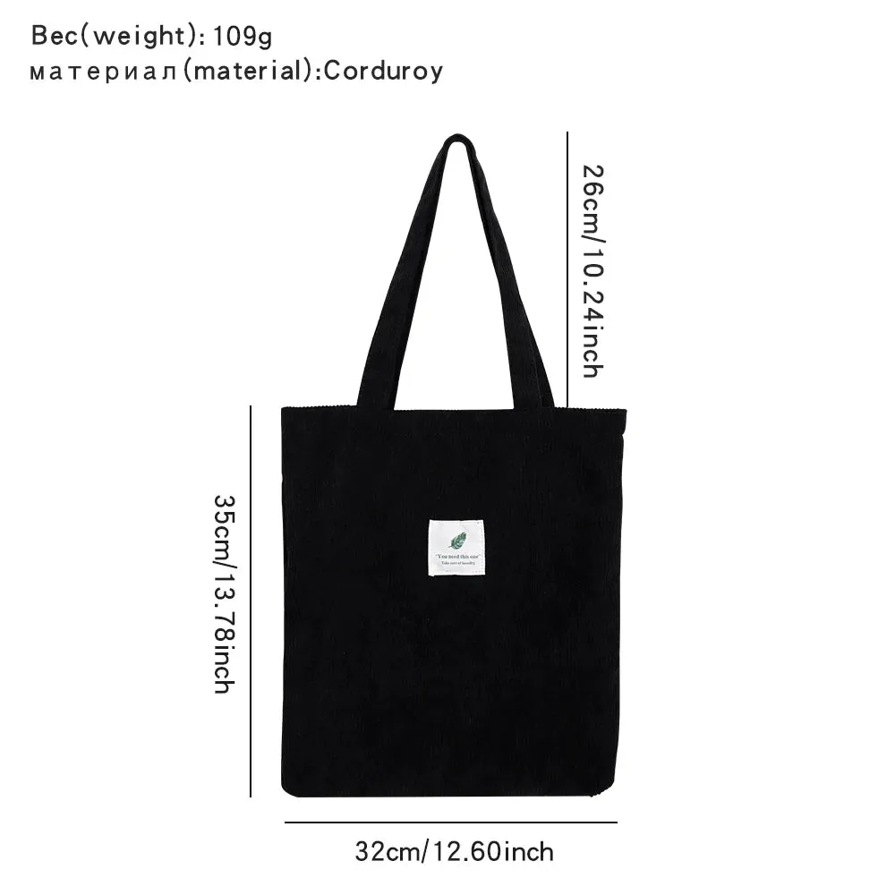 Corduroy Bag for Women Shopper Handbags Environmental Storage