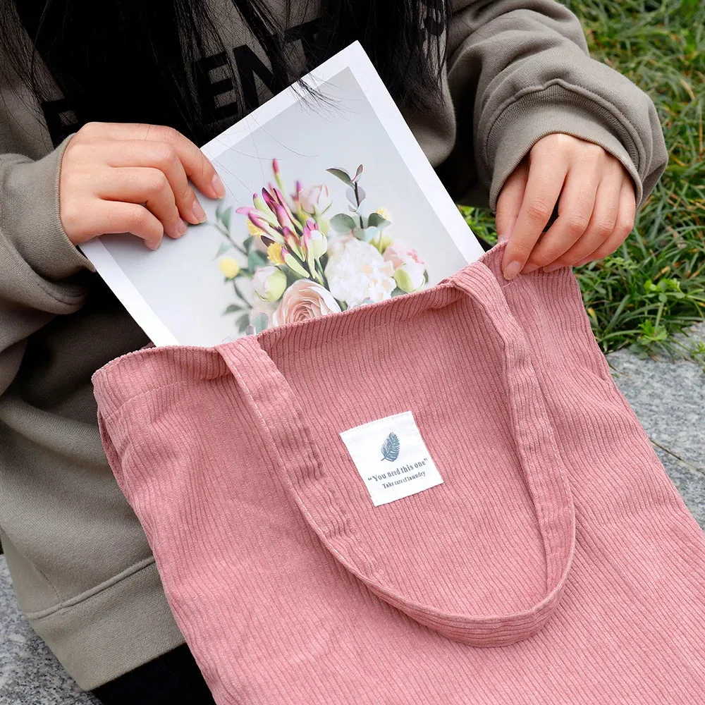 Corduroy Bag for Women Shopper Handbags Environmental Storage