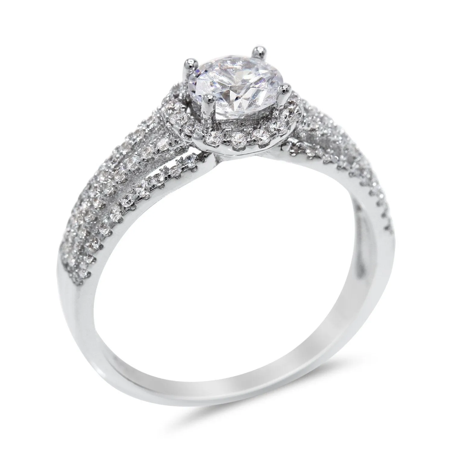 Cubic Zirconia Floating Halo Engagement Ring in Sterling Silver