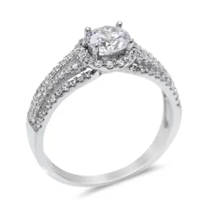 Cubic Zirconia Floating Halo Engagement Ring in Sterling Silver
