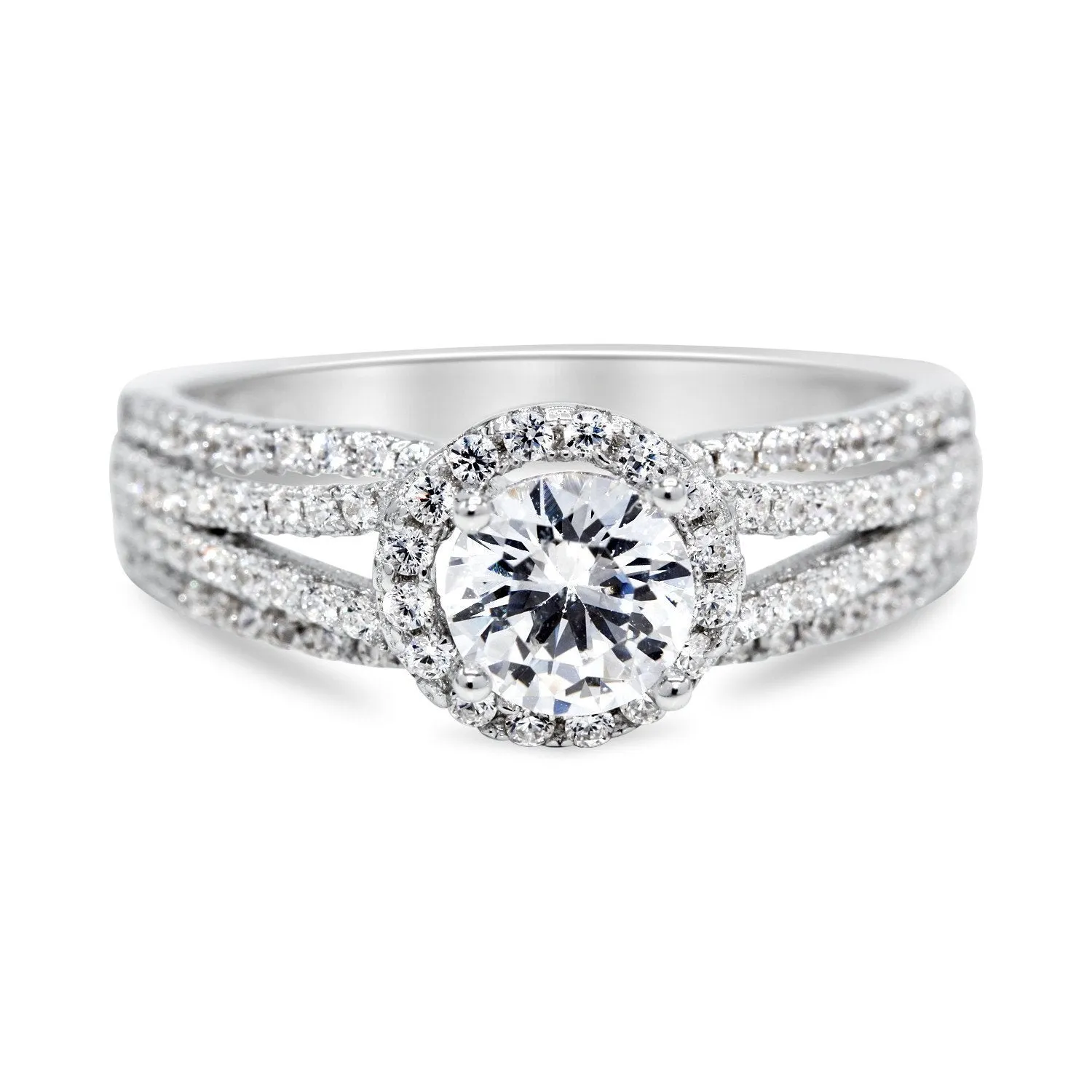 Cubic Zirconia Floating Halo Engagement Ring in Sterling Silver