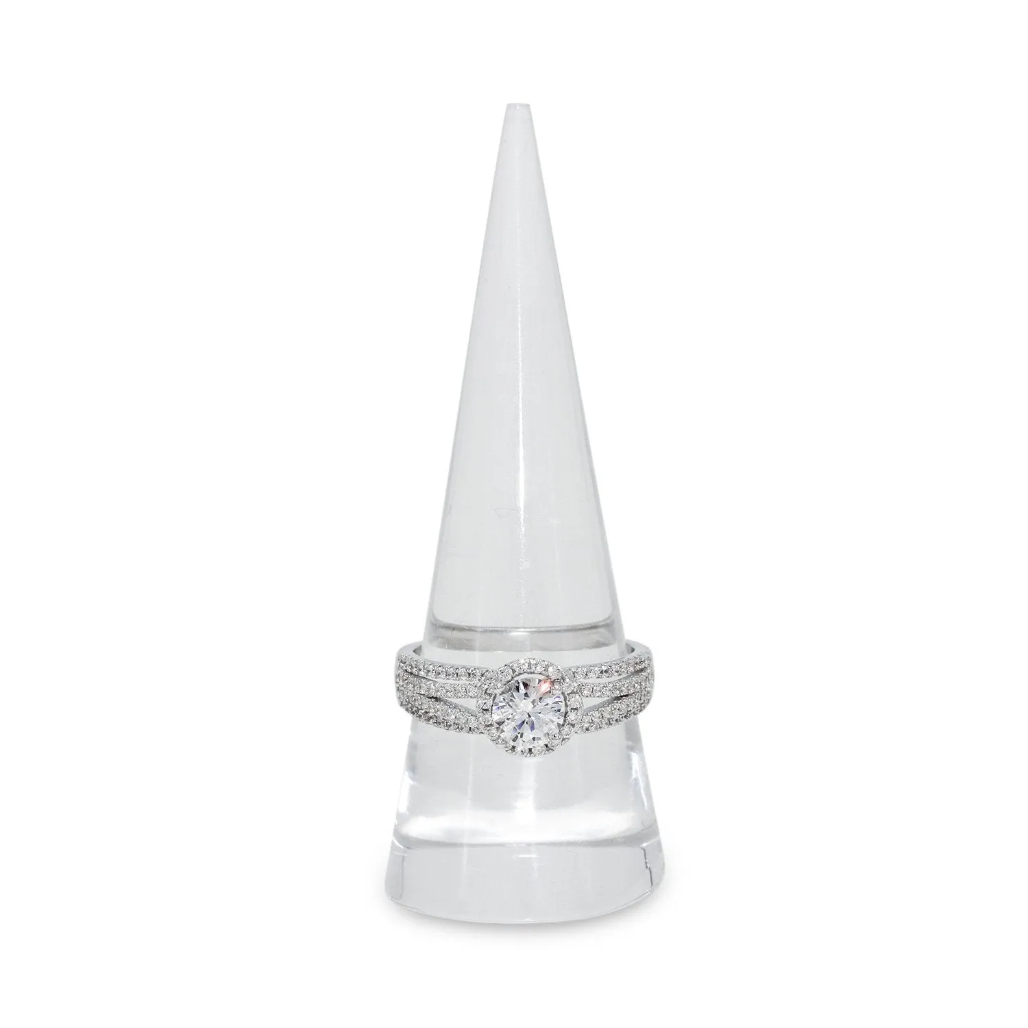 Cubic Zirconia Floating Halo Engagement Ring in Sterling Silver